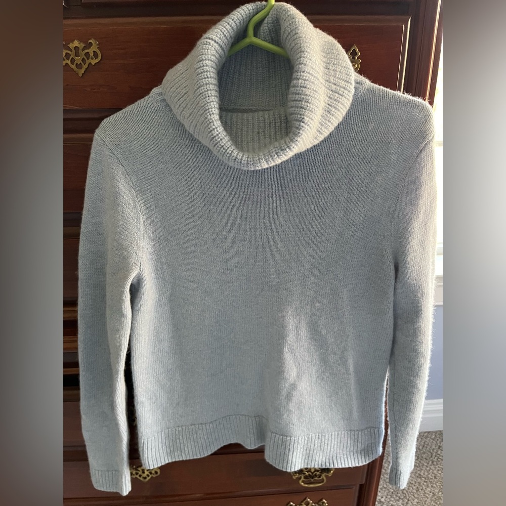 Pale blue, J Crew, wide neck sweater, size medium.